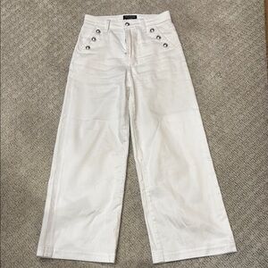White Wide-Leg Pants with Button Detail